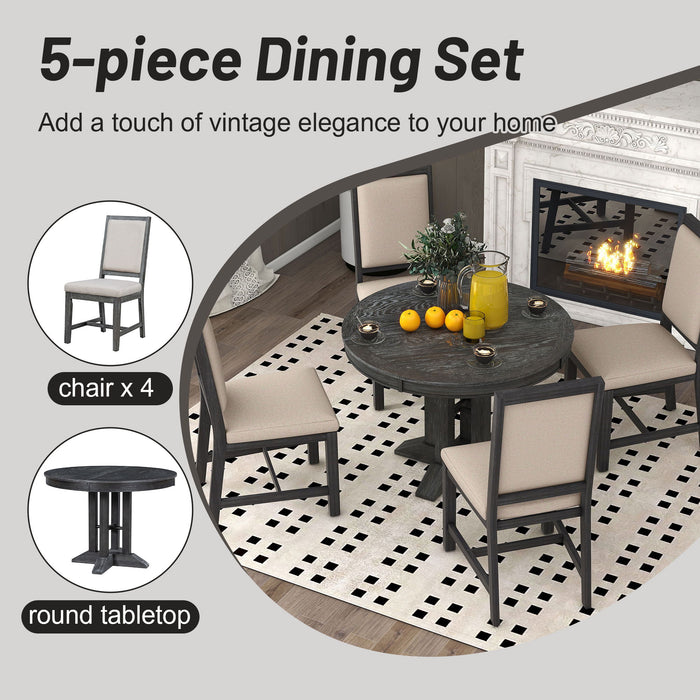 Dining Set & Extendable Round Table And 4 Upholstered Chairs