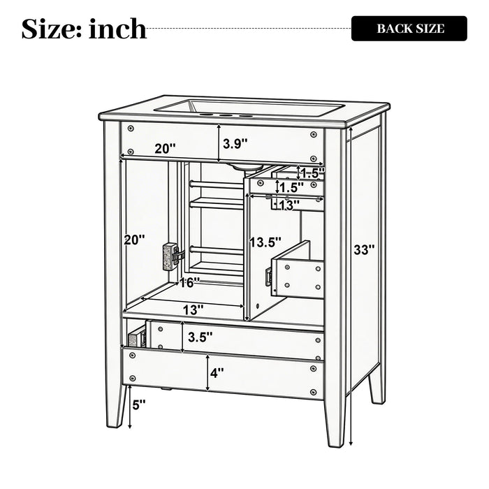 Modern Bathroom Vanity With Sink, Soft Close Drawers & Door, Storage Rack