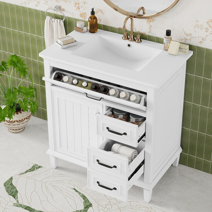 Bathroom Vanity With Sink Top, Flip Drawers, Adjustable Shelf