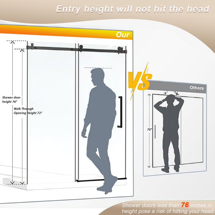 Frameless Single Sliding Shower Door With Handle And Square Tube Track