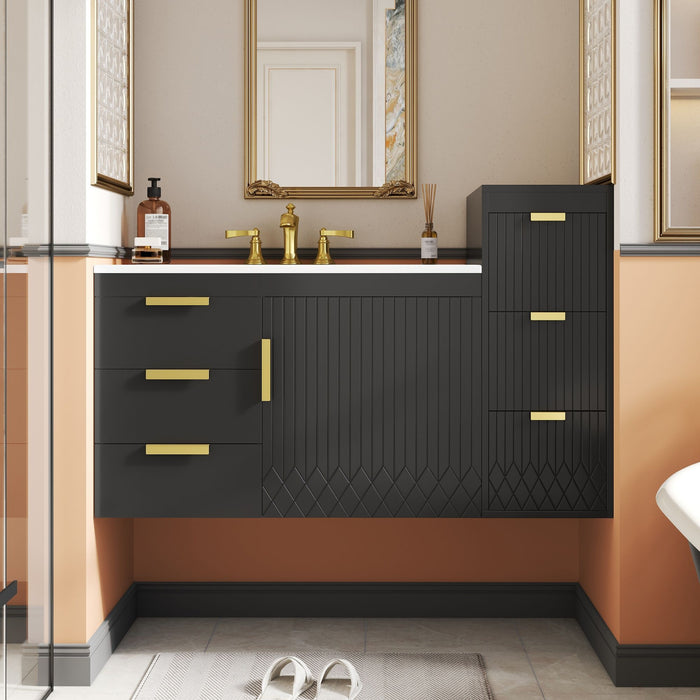 Wall Mounted Bathroom Cabinet With Side Cabinet Combo With Soft-Closing Doors And Drawers, Ceramic Sink