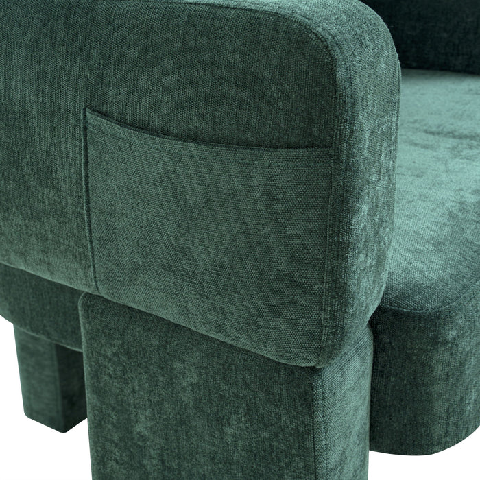 Modern 3 Leg Chenille Accent Chair With Ergonomic Arms & Removable Pillow