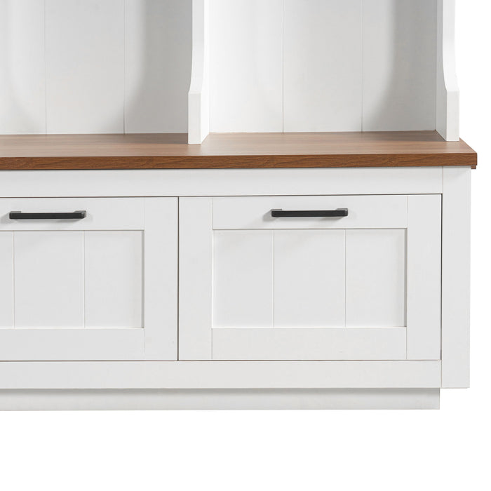 Hall Tree With Bench And Shoe Storage, 3 Large Drawers, Open Storage Shelves & Hooks