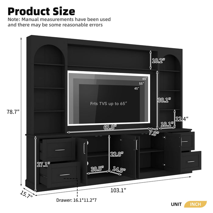 Arched Entertainment Center Wall Unit With Drawers, TV Stand