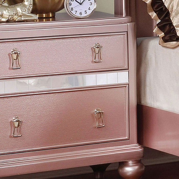 Nightstand With Mirror Accent Panels, 2 Drawer Design - Rose Gold