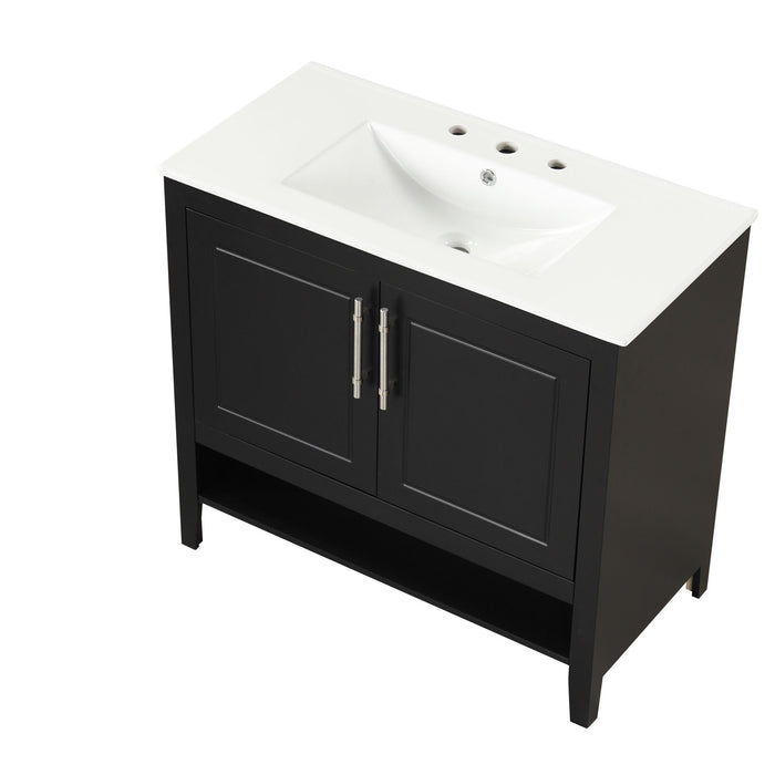 36" Bathroom Vanity With Sink, Frame Cabinet With Doors And Drawers - Black