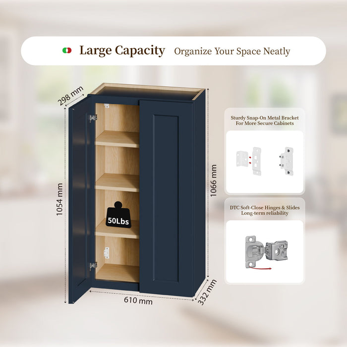 Shaker Wall Cabinet With Soft Close Hinges, Adjustable Shelves, Double Door