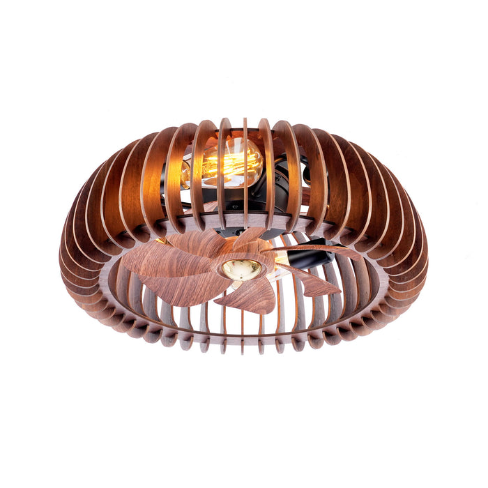 Semicircle Flush Mount Fan Light, (No Included Bulbs) And Remote Control, 6 Speeds, Quiet DC Motor For Living Room - Wood