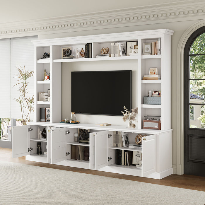 TV Stand With Bookcase, Storage Cabinet With 3 Adjustable Shelves, Living Room Entertainment Center - White