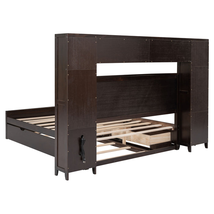 Bed With All In One Cabinet, Shelf And Sockets, Twin Long Trundle