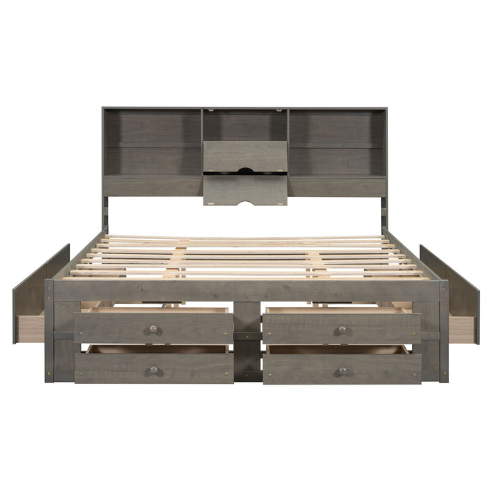 Platform Bed With Storage Headboard And 8 Drawers