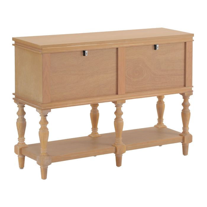 Console Table With 4 Soft Close Drawers, Thick Bottom Shelf For Living Room - Natural