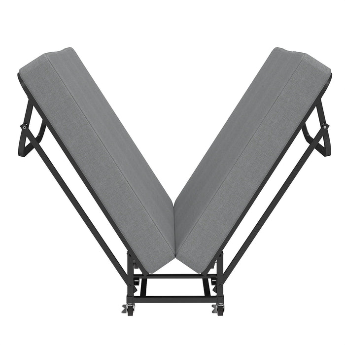 Twin Folding Bed With Memory Foam Mattress, 4 Lockable Wheels - Gray