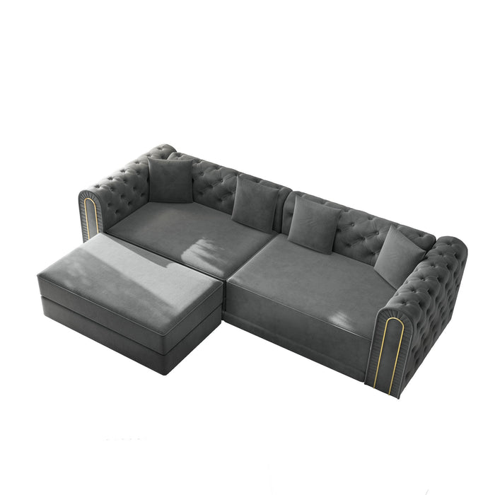 3-In-1 Convertible Sleeper Sofa With Movable Ottoman For Living Room