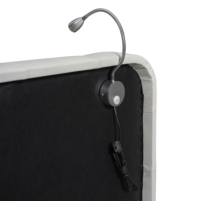 Queen Size Upholstered Platform Bed With 2 Reading Lights - White