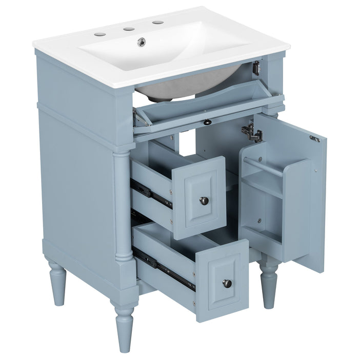Freestanding Bathroom Vanity With Sink, Adjustable Shelf & Flip Drawer