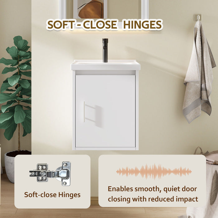 20" Floating Bathroom Vanity Combo With Wall Cabinet, Ceramic Sink & Soft Close Doors - White