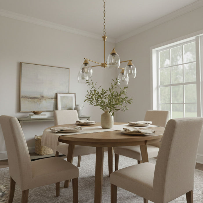 5 Lights Linear Arms With Chain Chandelier - Clear / Gold