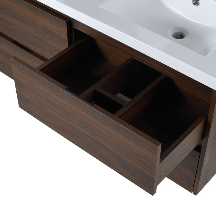 Modern Floating Bathroom Vanity With Dual Resin Sink, Soft Close Drawers