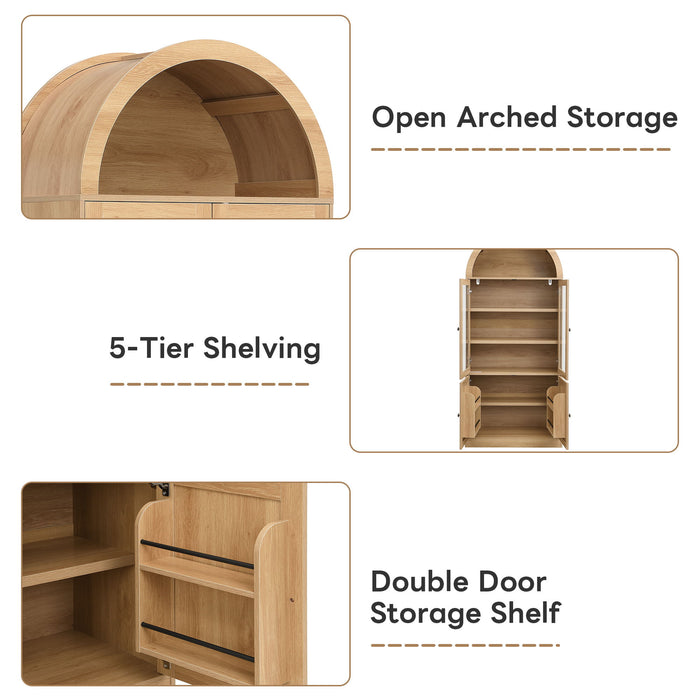 Tall Arched Top Storage Cabinet With 5 Tier Shelves, Soft Close Hinges