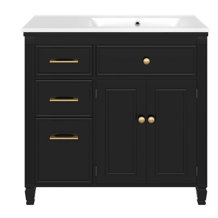 Bathroom Vanity With Sink, 1 Tip Out Drawer, 3 Side Drawers, Adjustable Shelf