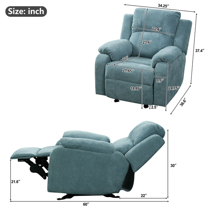 Upholstered Manual Recliner Chair With 3 Adjustable Backrest Positions