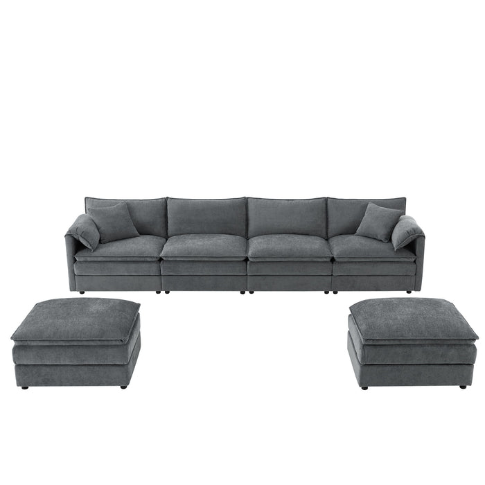 Modular Sectional With Deep And Wide Seat, Cloud Couch Set With Double Cushions Sofa With Movable Ottoman