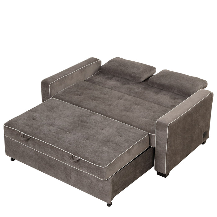 Upholstered Sleeper Bed Sofa With Dual USB Charging, Adjustable Backrest