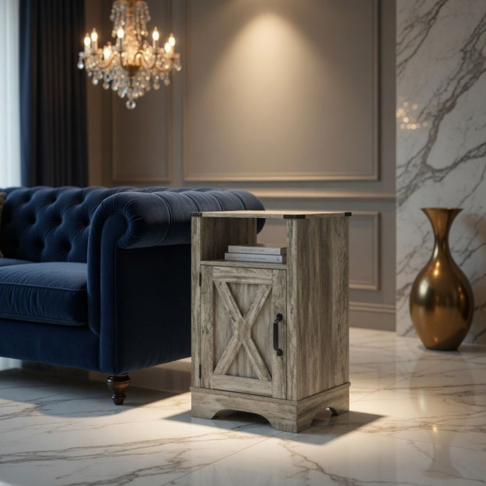 Farmhouse Nightstand, Charging Station & Storage