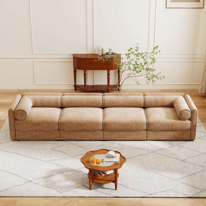 Stylish Chenille Sofa With Storage Seat And Cylindrical Backrest