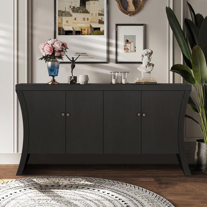 Refined Industrial 4 Door Credenza With Arc Legs & Bronze Clasps