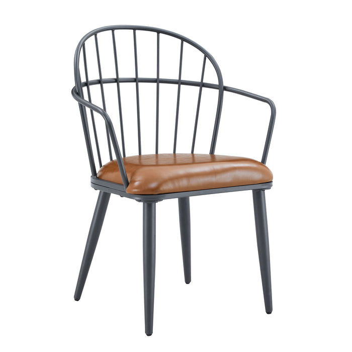 Industrial Inspired Upholstered Dining Chair Set With Metal Legs (Set of 2) - Brown