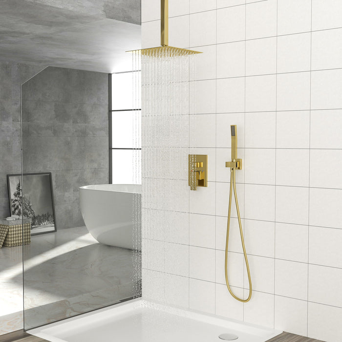 Luxury Dual Shower Head System 12" Ceiling Mount With Rough In Valve, Stainless Steel And Brass