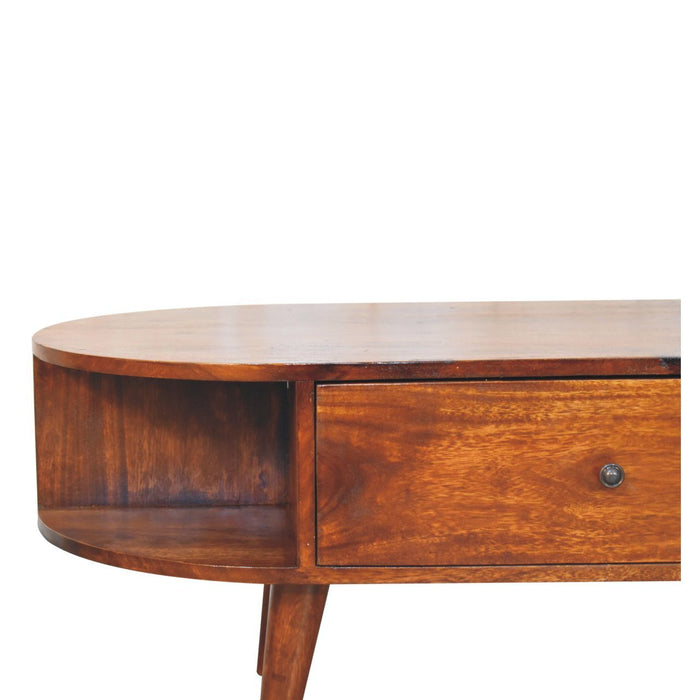 Oval Coffee Table With 1 Drawer - Chestnut