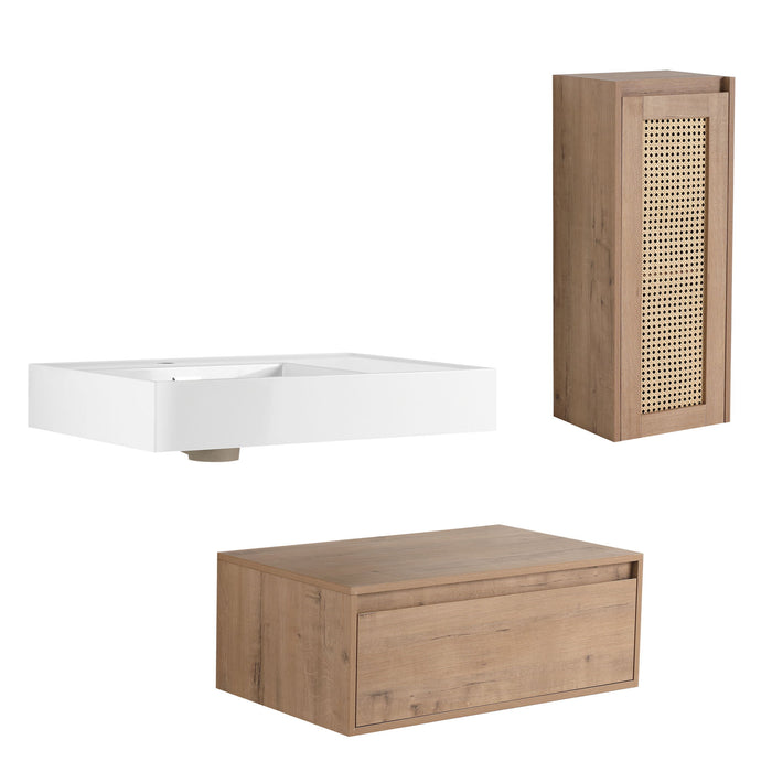 Modern Imitative Wall Mounted Bathroom Vanity With Resin Sink And Side Cabinet