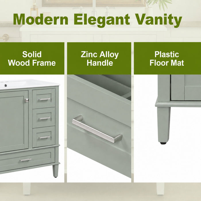 Bathroom Vanity With Sink, Soft Closing Door And Drawers - Light Green
