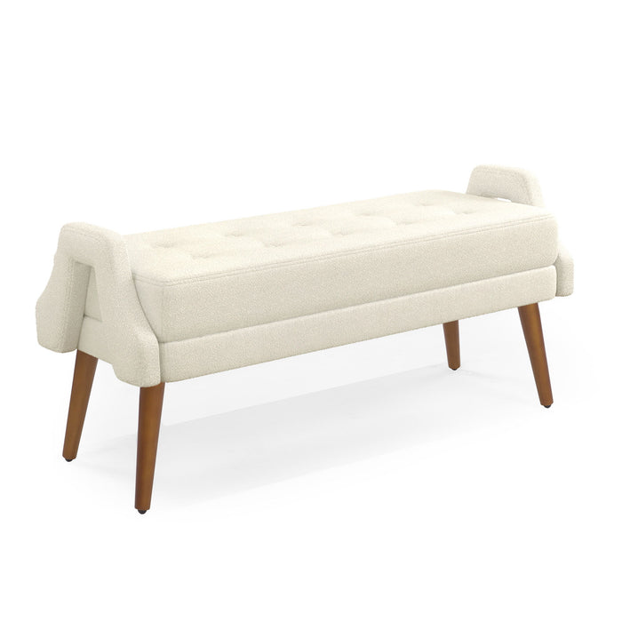 Modern Living Room Bench With Looped Yarn Fabric And Rubber Wooden Legs