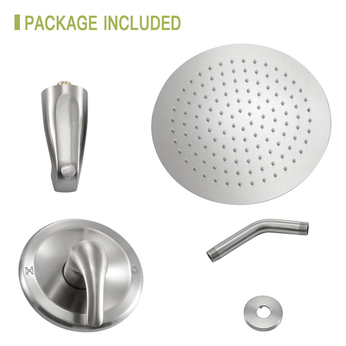 10" Round Rain Shower Head System With Waterfall Tub Spout, Wall Mounted, Stainless Steel