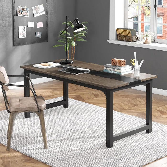 Large Computer Desk With Steel Frame For Home Office Workstation