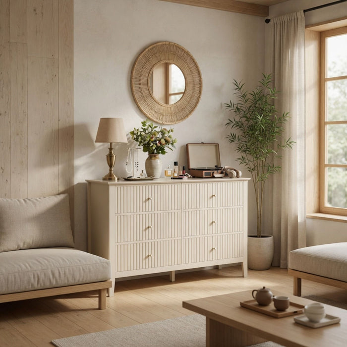 Modern 6 Drawer Fluted Dresser