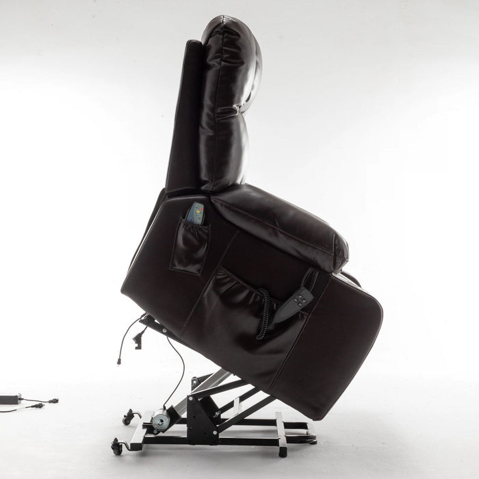 Lift Chair With Heat & Massage, 2 Pockets, 2 Cup Holders, Dual Remote - Wine Red