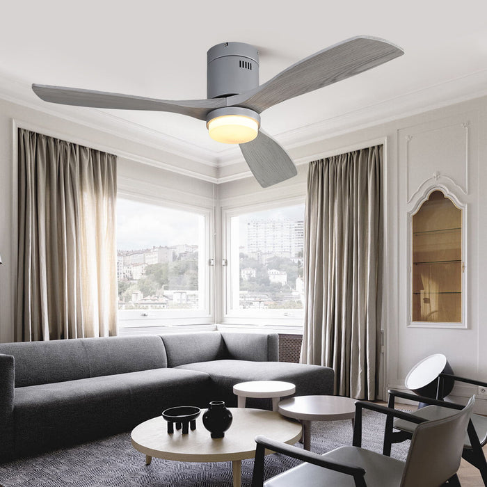 52" Ceiling Fan With LED Light, Reversible DC Motor, Remote Control - Silver