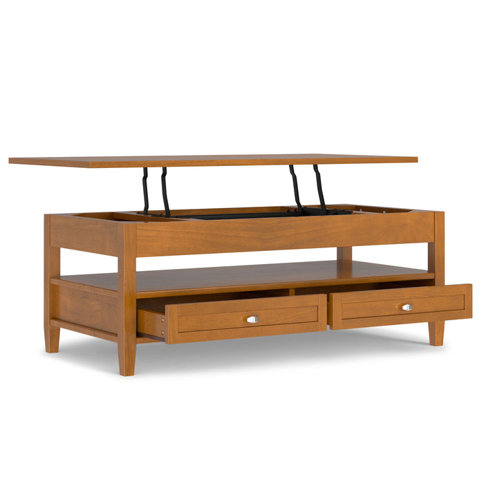 Warm Shaker - Lift Top Coffee Table With Hidden Storage And Lift Top Functionality - Brown
