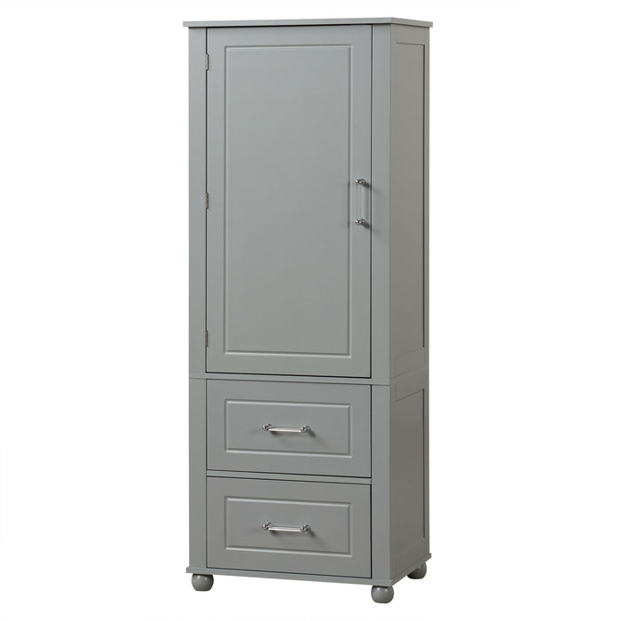 Tall Freestanding Bathroom Storage Cabinet With 2 Drawers And Adjustable Shelf