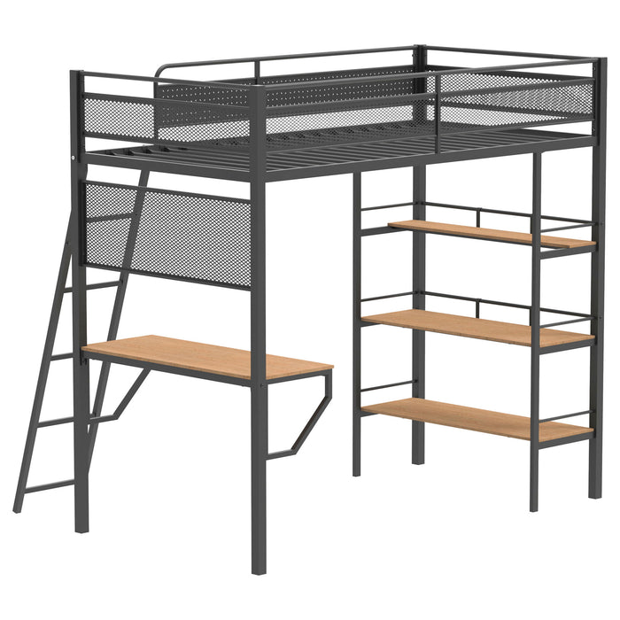 William - Twin Loft Bed 3 Shelf With Built In Desk - Matte Black