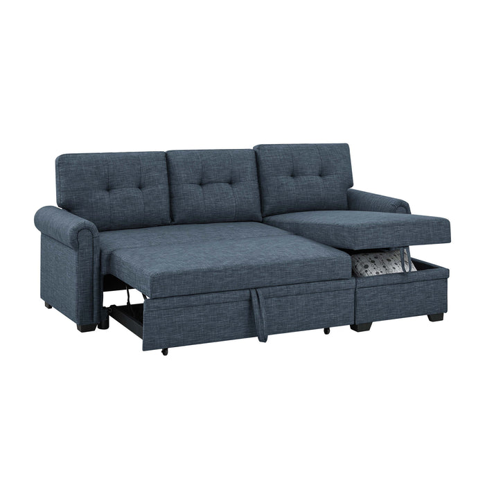 Blend Upholstered Sleeper Sofa With Reversible Chaise And Tufted Back - Dark Blue