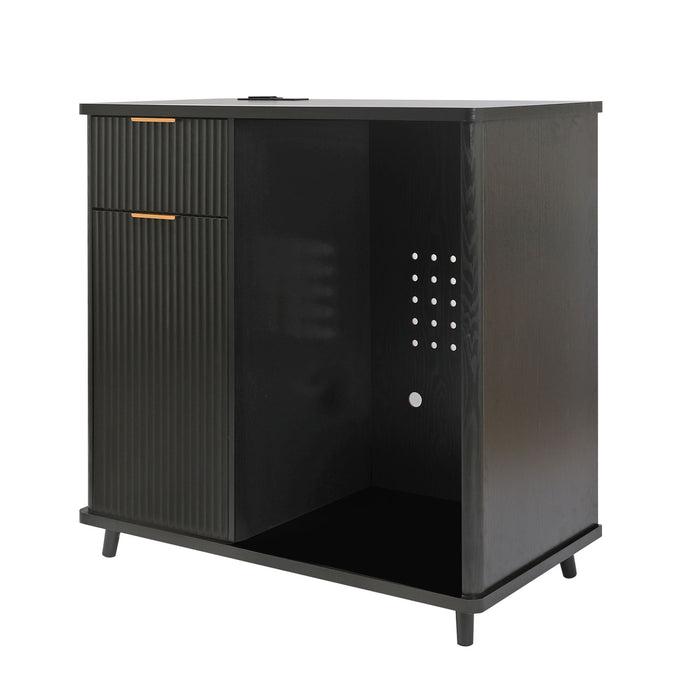 Fluted Coffee Bar Cabinet With Mini Fridge Space & Charging Station