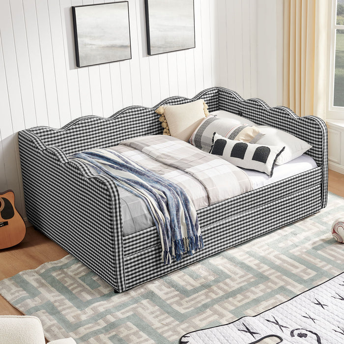 Gingham Daybed With USB Charging Port, Wave-Shaped Design