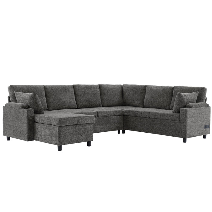 U-Shaped Sectional Sleeper Sofa With Ample Storage Space, 2 Cup Holders And Charging Ports For Living Room
