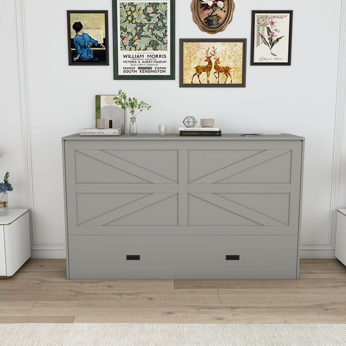 Murphy Bed With Storage Drawers And Charging Cabinet, Foldable Panels, Swivel Wheels